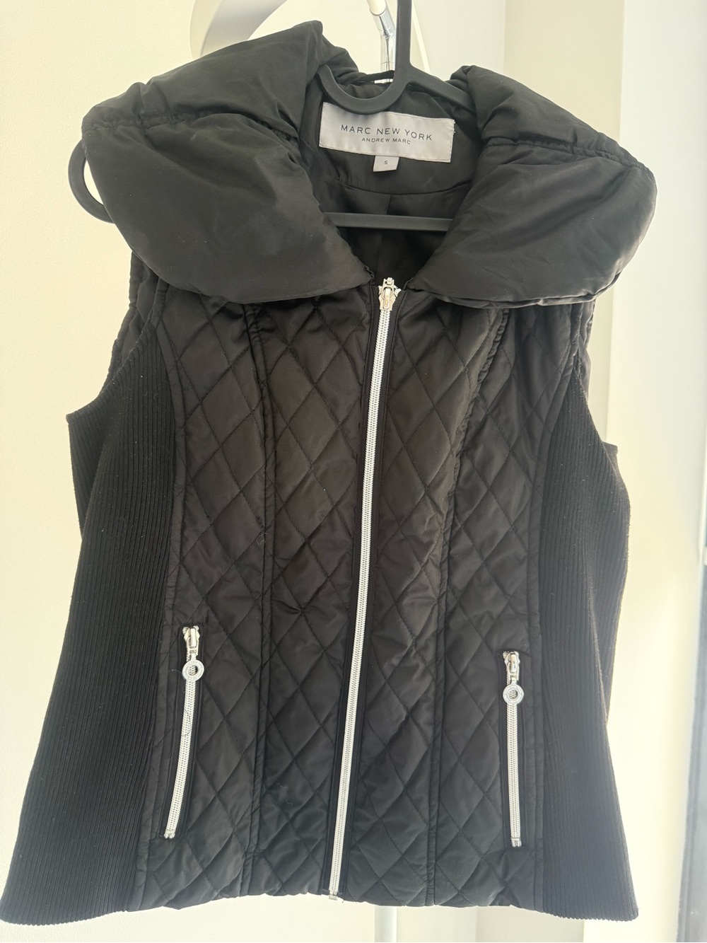 Marc New York Black Quilted Vest with Silver Zippers